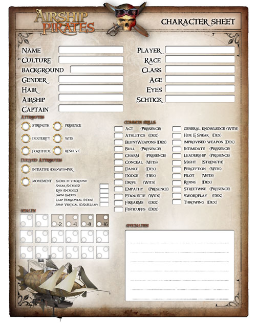 Character Sheets for Airship Pirates (download)